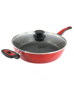 Oster Claybon 3.8 Quart Nonstick Saute Pan With Lid in Speckled Red