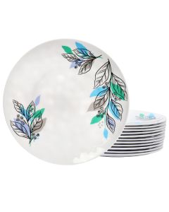Gibson Home Tropical Sway Vineyard 12 Piece 11 Inch Melamine Dinner Plate Set in Blue