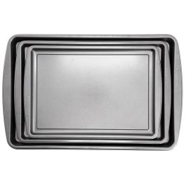 Gibson Home Love To Bake Nonstick Steel Jelly Roll 3 Piece Baking Sheet Set in Gray
